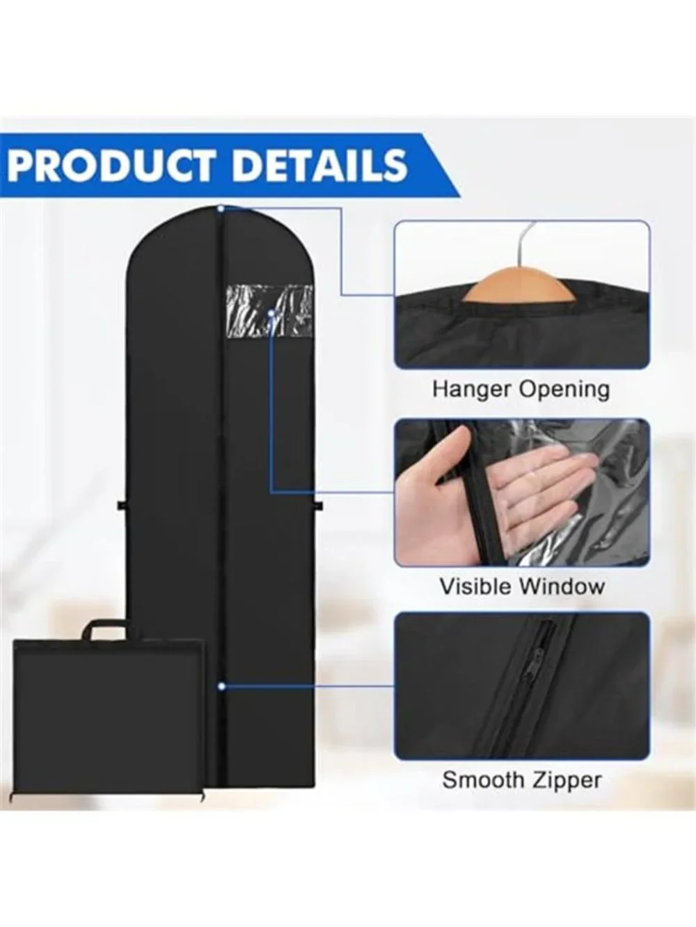 Black PEVA Garment Bag Dress Coat Suit Travel Storage Hanging Clothes Cover